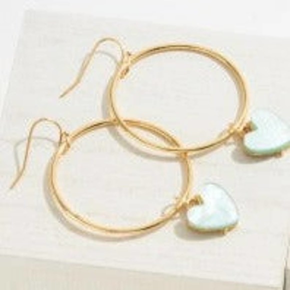 Light Blue Heart Charm Hoop Circle Dangle Drop Earrings - Picture 2 of 3